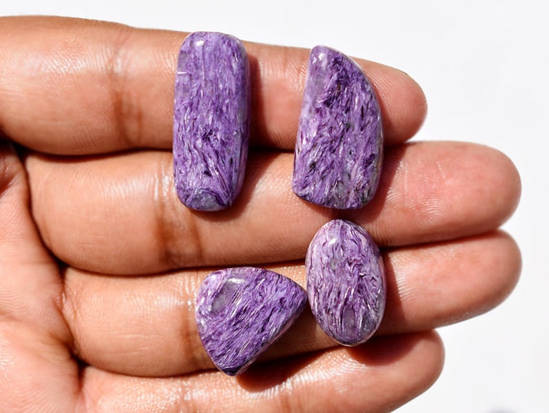Wholesale Supplies 28x12x5 18x15x6 MM TP10006 Natural Charoite Cabochon,Natural Charoite Lot 56.5 Cts Russian Charoite Gemstone