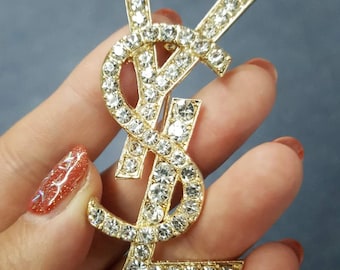 pin brooch ysl english letter diamonds gold golden