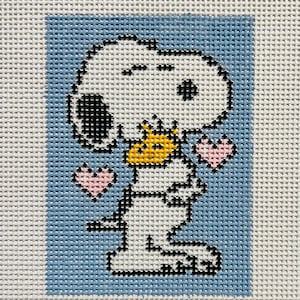 Needlepoint Snoopy Valentine Woodstock Ornament Gift 13 count Zweigart canvas bild 1