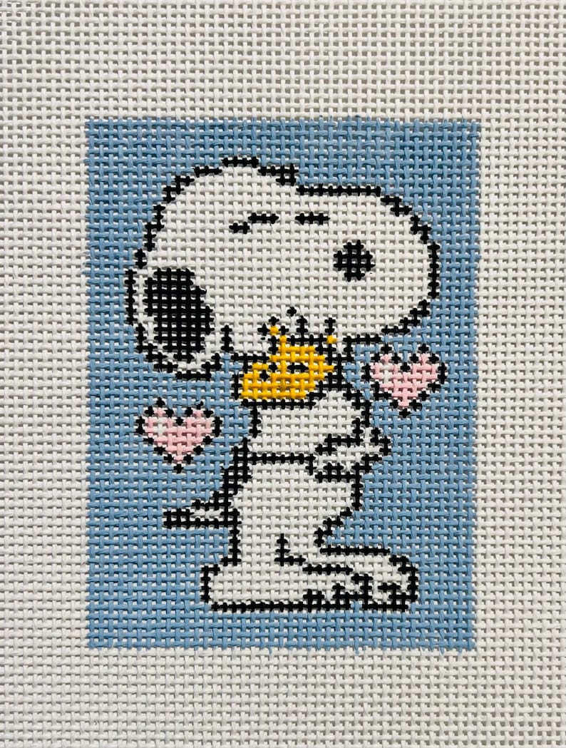 Needlepoint Snoopy Valentine Woodstock Ornament Gift 13 count Zweigart canvas bild 1