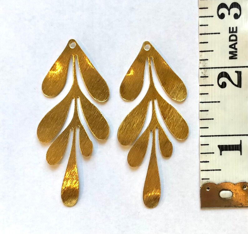 Pair of Brushed Brass Earring Supplies Charms Leaves Leaf Components Earrings Components DIY Earrings Findings