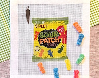 Needlepoint Sour Patch Candy Canvas 18 count Zweigart Halloween Christmas ornament