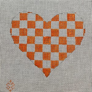 Heart Shaped University of Tennessee Needlepoint Ornament Christmas Ornament Clemson Checkerboard Orange & White