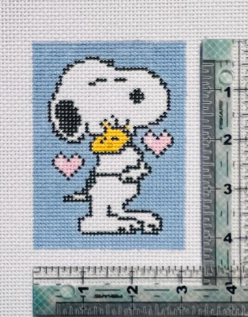 Needlepoint Snoopy Valentine Woodstock Ornament Gift 13 count Zweigart canvas bild 2