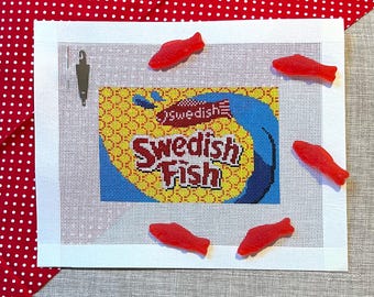 Lienzo con adorno de bordado de caramelos de pescado suecos
