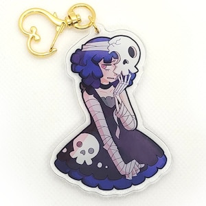 Skull girl dress fashion cute adorable anime girl keychain charm goth edgy dark black gift holiday decor aesthetic kawaii skeleton