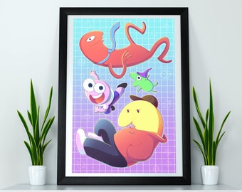 Lächelnde Freunde Cartoon Druck: Glep, Alan, Pim, Charlie (30,5x42 cm)