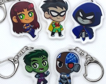 Titans Teen Keychains Robin Starfire Raven Beast Boy Cyborg