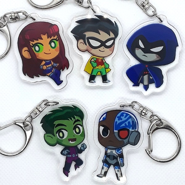 Titans Teen Keychains Robin Starfire Raven Beast Boy Cyborg