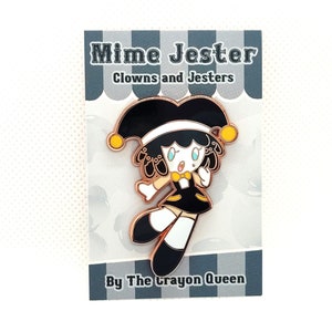 mime circus clown jester pink purple enamel girls pin cute adorable gift birthday christmas holiday mothers kawaii pastel black white mono