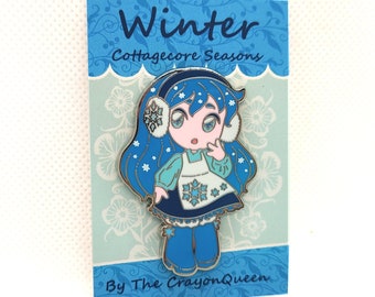 cottage core winter spring fall winter season snowflakes snow seasonal enamel girls pin cute adorable gift birthday weather kawaii pastel