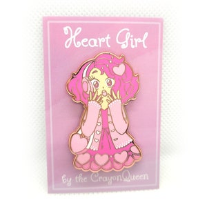 heart girl pink enamel girls pin cute adorable gift birthday christmas holiday valentines mothers kawaii pastel pink fashion japan fashion