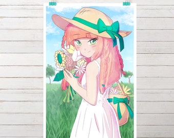 flower girl nature grass greenery beautiful peaceful poster print gift white dress fashion cute kawaii pretty gifts