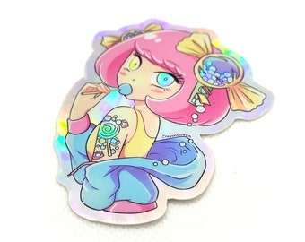 candy girl sticker gift decor anime style manga holographic car vinyl pvc lolipop decal laptop