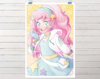 Star Girl space pastel anime kawaii cute girl pink hair blue yellow dress fashion japan