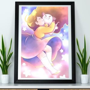 Póster con impresión en colores pastel de Puppycat Bee, bonito efecto acuarela, regalo de cumpleaños, Navidad y San Valentín