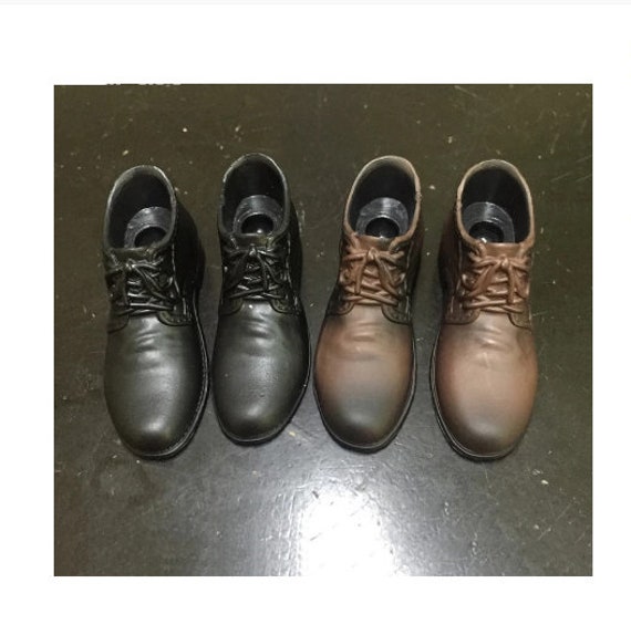 1/6 Scale Action Figure Accessories Black Brown Two Color Plastic Leather Shoes with Foot Shape inside for Joint Male Body