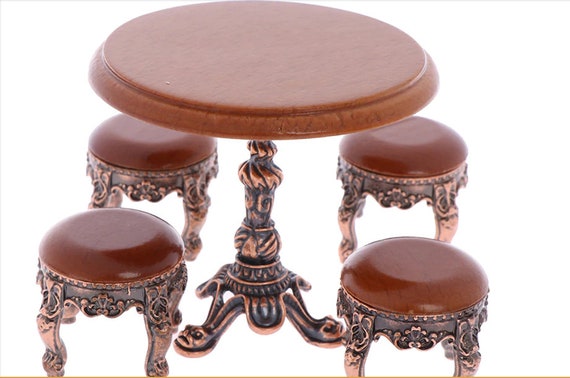 1/12 wooden Dollhouse miniature wooden furniture miniature round Wooden coffee chair / table