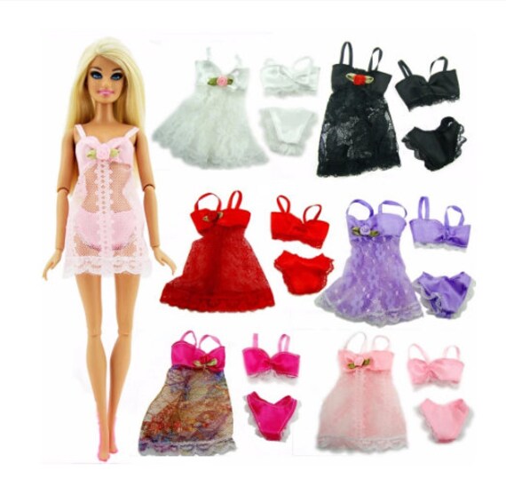 18 Pcs/Lot = 6 Set Clothes for Barbie Doll Pajamas Lace Lingerie Bra + Underwear + Night Dress Nightwear Bikini Accessories