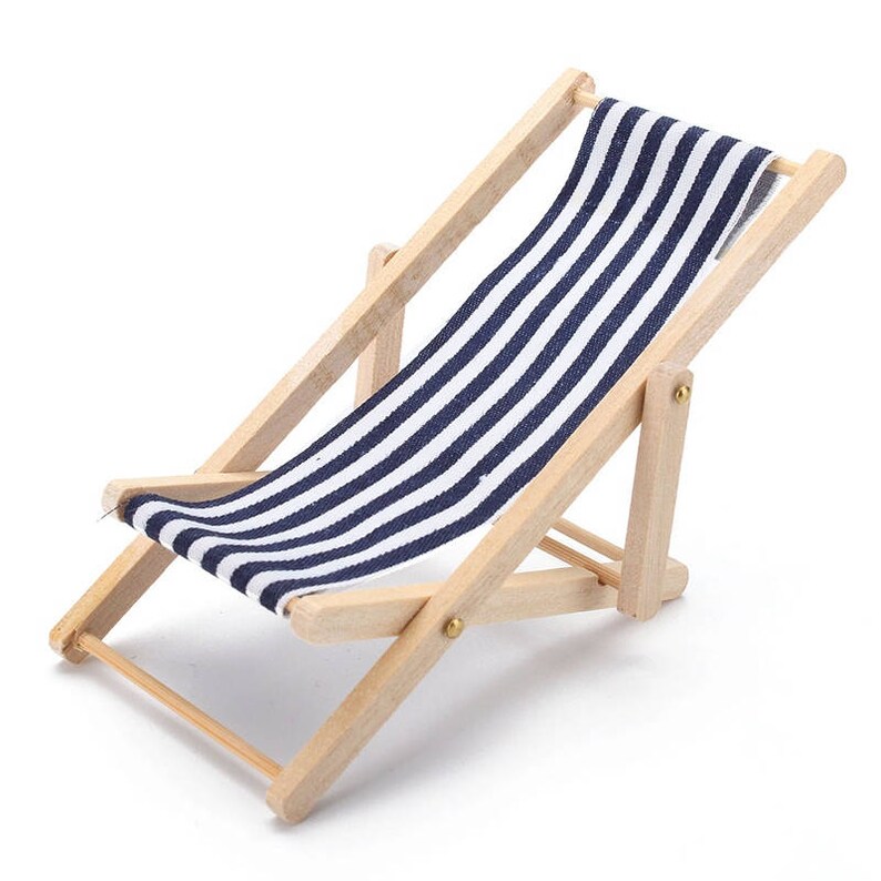 3pcs Striped Garden Folding Lounge Chair 1//12 Dollhouse Miniature Furniture