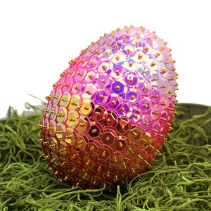 4" Dragon Egg with Ombre Pink Metallic Sequins. Great Gift Idea for RPG Players and Fantasy Genre Lovers.