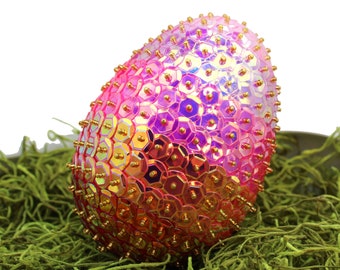 4" Dragon Egg with Ombre Pink Metallic Sequins. Great Gift Idea for RPG Players and Fantasy Genre Lovers.