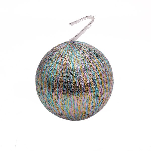 3 Inch Satin Wrapped Ball Christmas Ornament in Metallic Silver Rainbow.  Retro 1970's Style Make Your Own Pin Ornament.