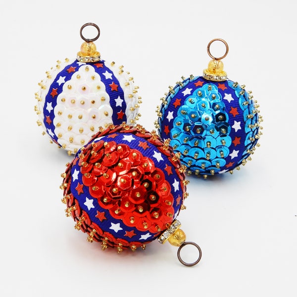 Red White and Blue Christmas Tree Ornaments Etsy