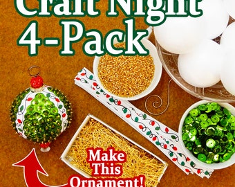 DIY Sequin Ornament Kit 4 Pack, Everything You Need to Host a Fun Craft Night & Make Your Own Christmas Ornaments: Deck The Halls Green