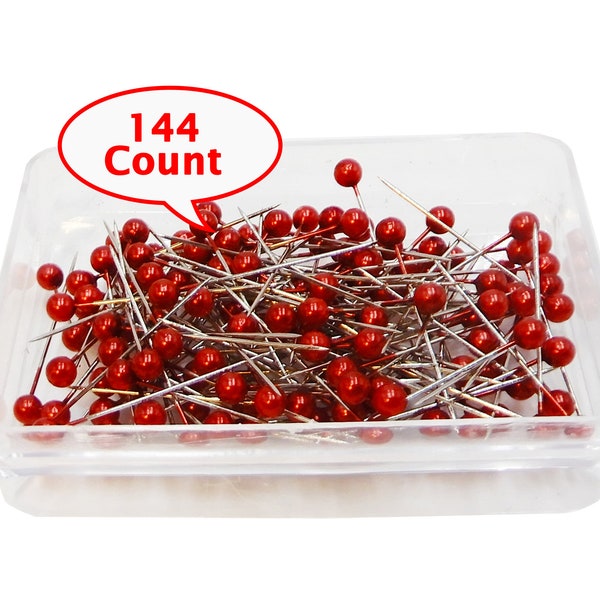 Red Pearlized Pins. SHARP 1.25 inch Craft Pins for Wedding Bouquets, Christmas Ornaments or Sewing Crafts - 144 Count High Quality Pins