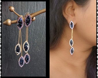 Drusy Long Dangle  Earrings/ Tear drop dangle Earrings/ Crystal Earrings/  Indians Earrings/ Bollywood Earrings