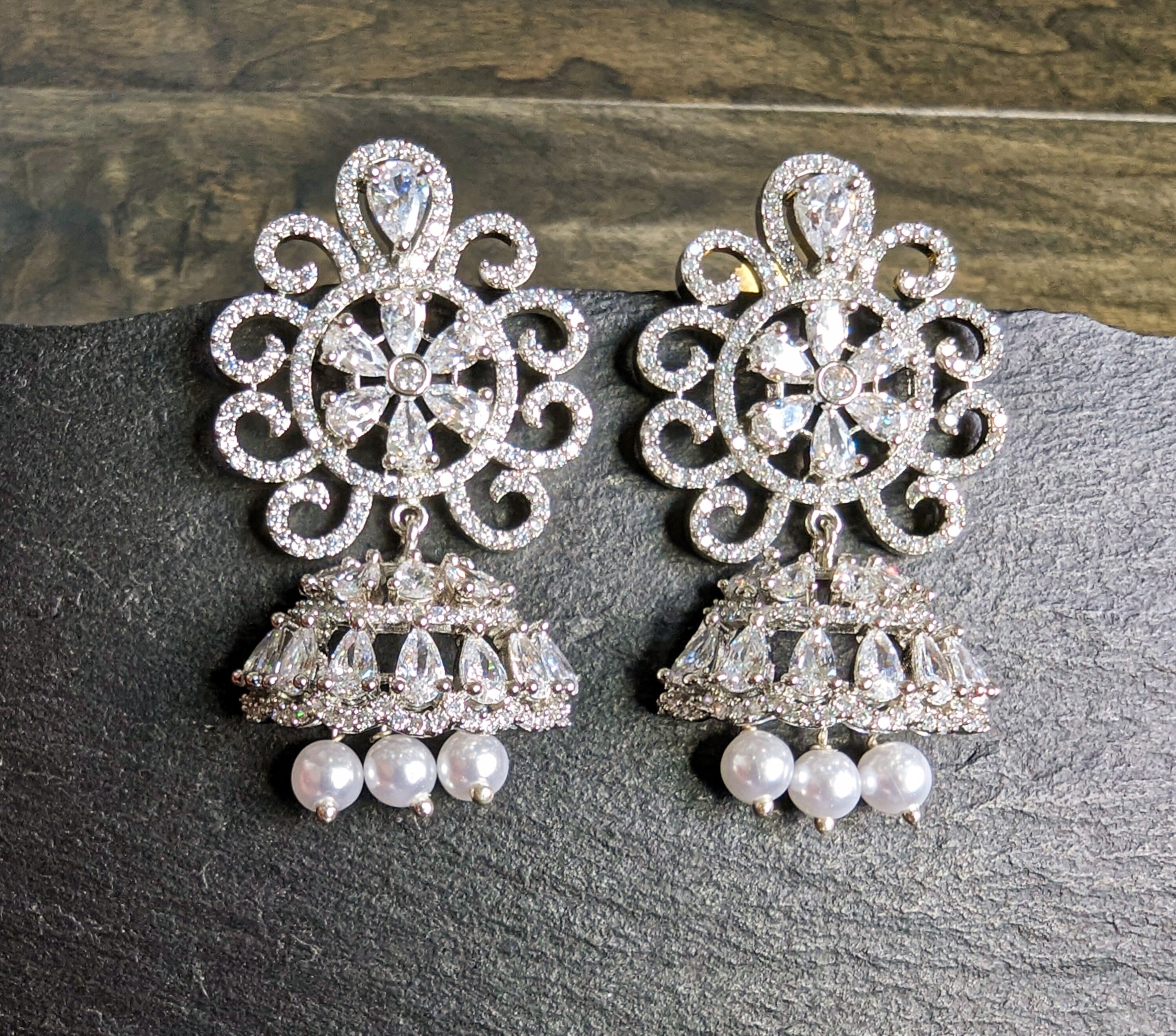 American Diamond White Stone Earrings for Girls and Womens
