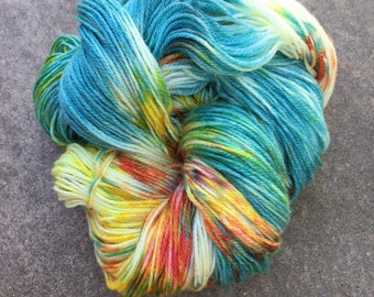 Tropical Sunset - Hand Dyed sock/fingering yarn. Luscious tropical colors!