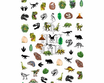 Dinosaur Nail Stickers, Nail Art Stickers, Fossils, Leaves, Dinosaur Nails, Bones, Dino Nails, Skeletons, Nail Decals, T Rex, Fossil Nails