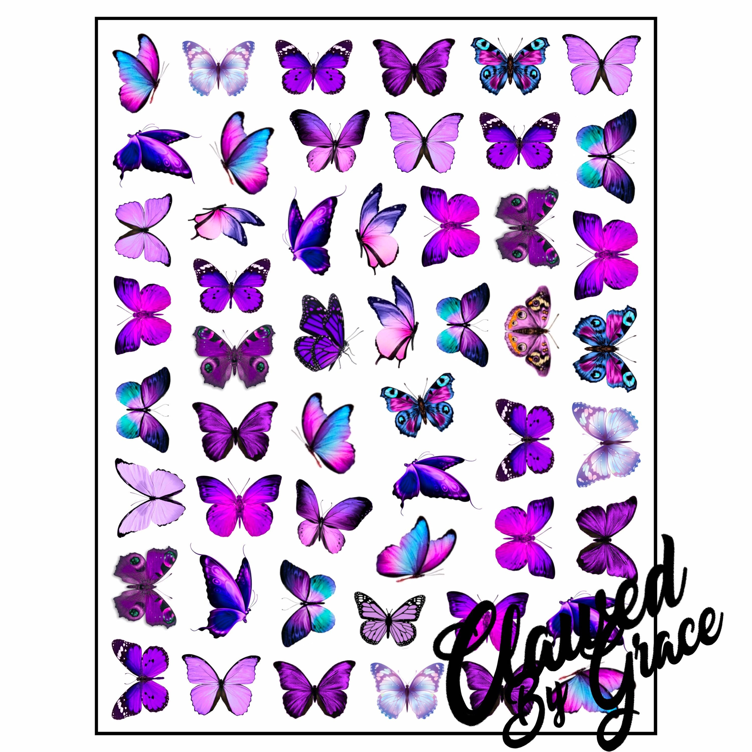 Purple Butterfly Nail Decals Waterslide Decals Nail Art Etsy