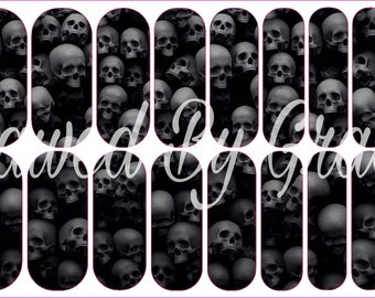 Skulls, Gothic, Halloween, Full Wraps, Waterslide Nail Decals, Nail Art, Decals, Nail Transfers, Black and White, Skull Nails, Gothic Nails