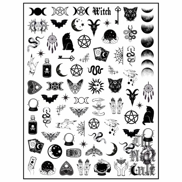 Witch, Witchy, Ouija, Snakes, Moons, Wiccan, Waterslide Nail Decals, Water Decals, Nail Art, Witchy Nails, Halloween, Stars, Fortune Teller