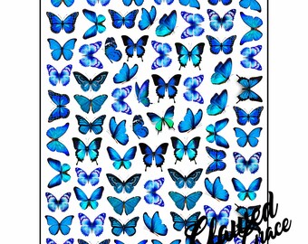 Blue Butterflies | Nail Decals | Water Decals | Butterfly Nail Art | Butterfly Decals | Waterslide Nail Decals | Nail Transfers Butterflies
