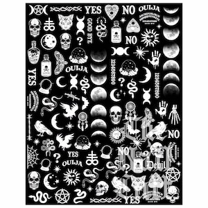 White, Gothic, Ouija, Halloween, Nail Decals, Water Decals, Witchy, Nail Art, Moons, Skulls, Gothic Nails, White Decals, Snakes, Witch, Bats