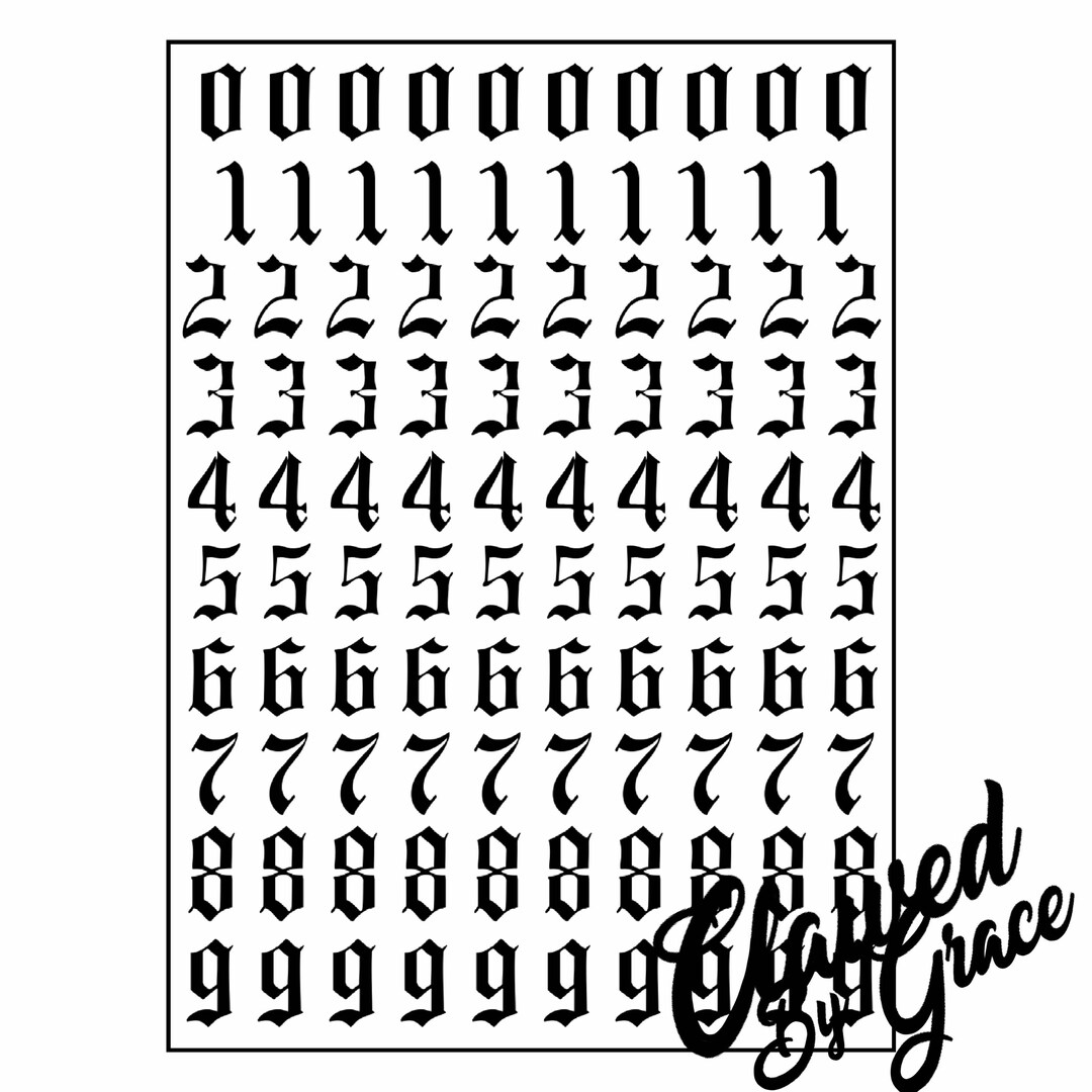 Old English Numbers Waterslide Nail Decals Nail Art Water Decals Nail ...