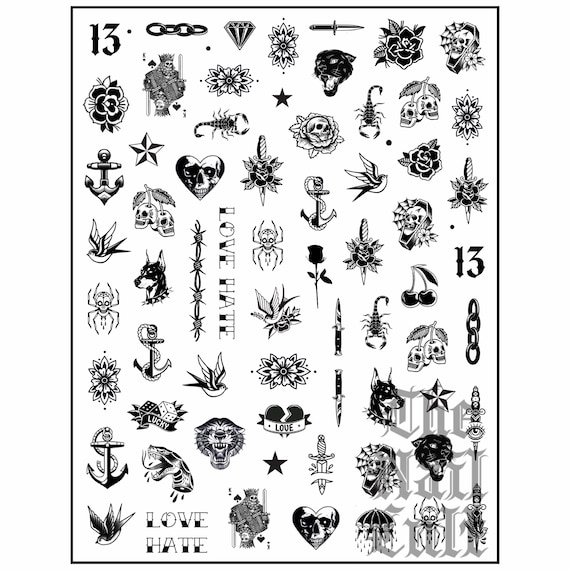 Traditional Tattoo Nail Decals Nail Art Decals Waterslide - Etsy Traditional Tattoo Nail Decals Nail Art Decals Waterslide - Etsy