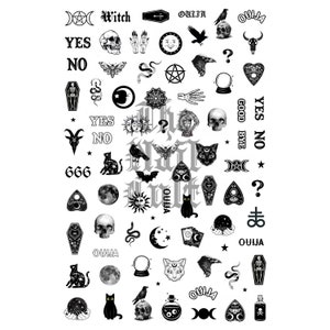 Gothic, Witch, Ouija, Nail Stickers, Decals, Halloween, Witchy Decals, White Decals, Spirit Board, Nail Art, Witchcraft, White Skulls,Moons