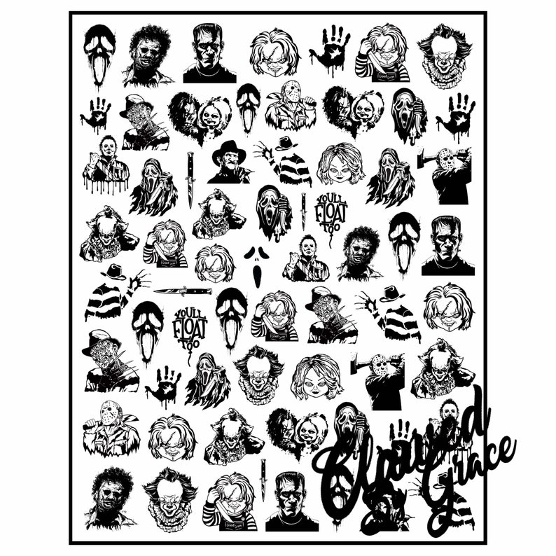 Horror Movie Horror Characters Waterslide Nail Decals | Etsy
