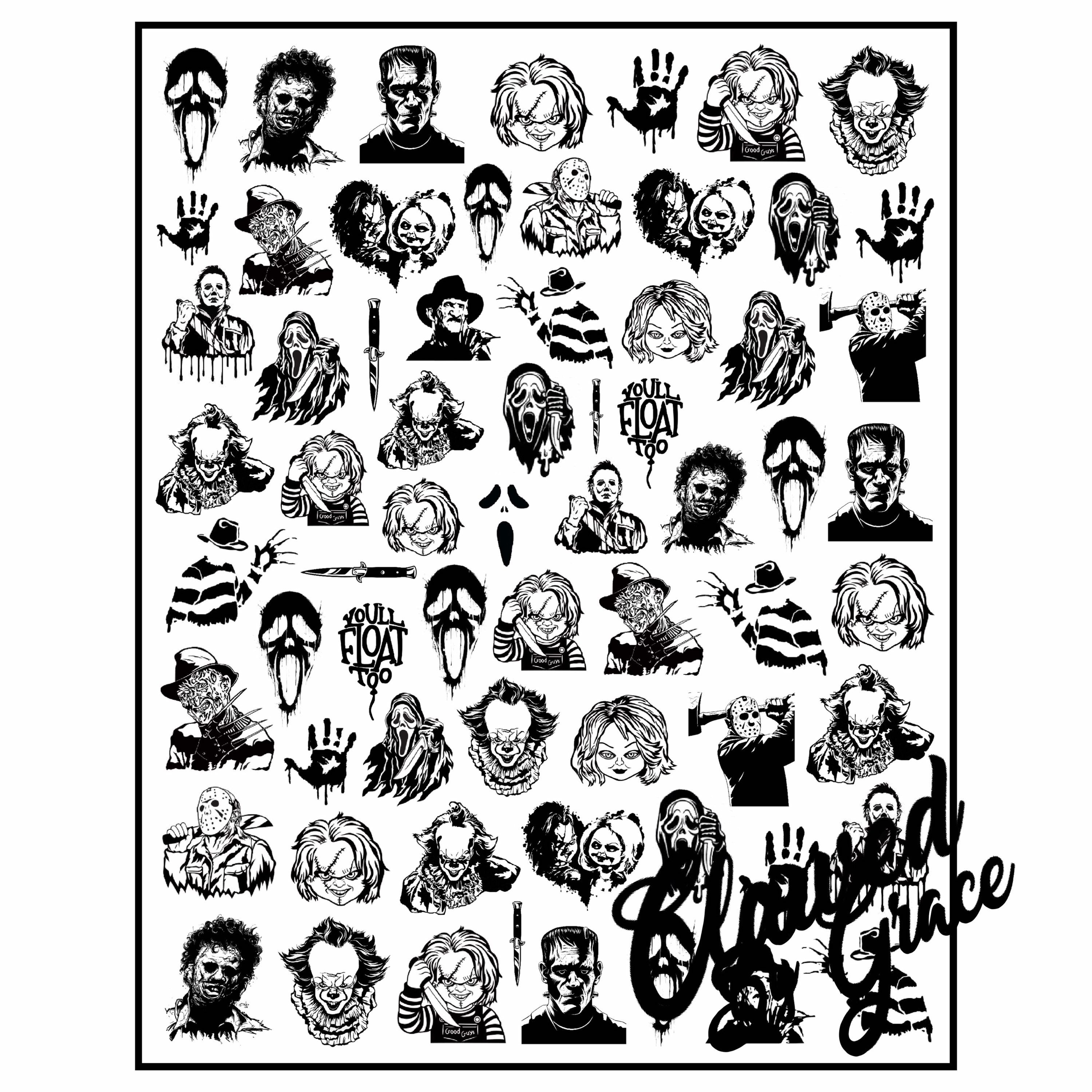 Horror Movie Horror Characters Waterslide Nail Decals Etsy