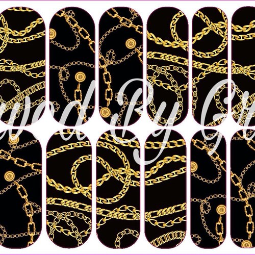 Gold Chains Black and Gold Waterslide Nail Decals Nail Etsy