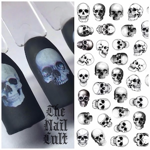 Black and White Skulls, Nail Decals, Skull Nails, Water Decals, Gothic, Halloween, Nail Art, Halloween Nails, Waterslide, Spooky, Skulls