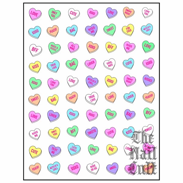 Valentines Nail Stickers, Love Hearts, Candy, Stickers, Nail Art, Sweets, Candy Hearts, Valentines Day Nails, Love, Cute, Heart Nails, Sweet