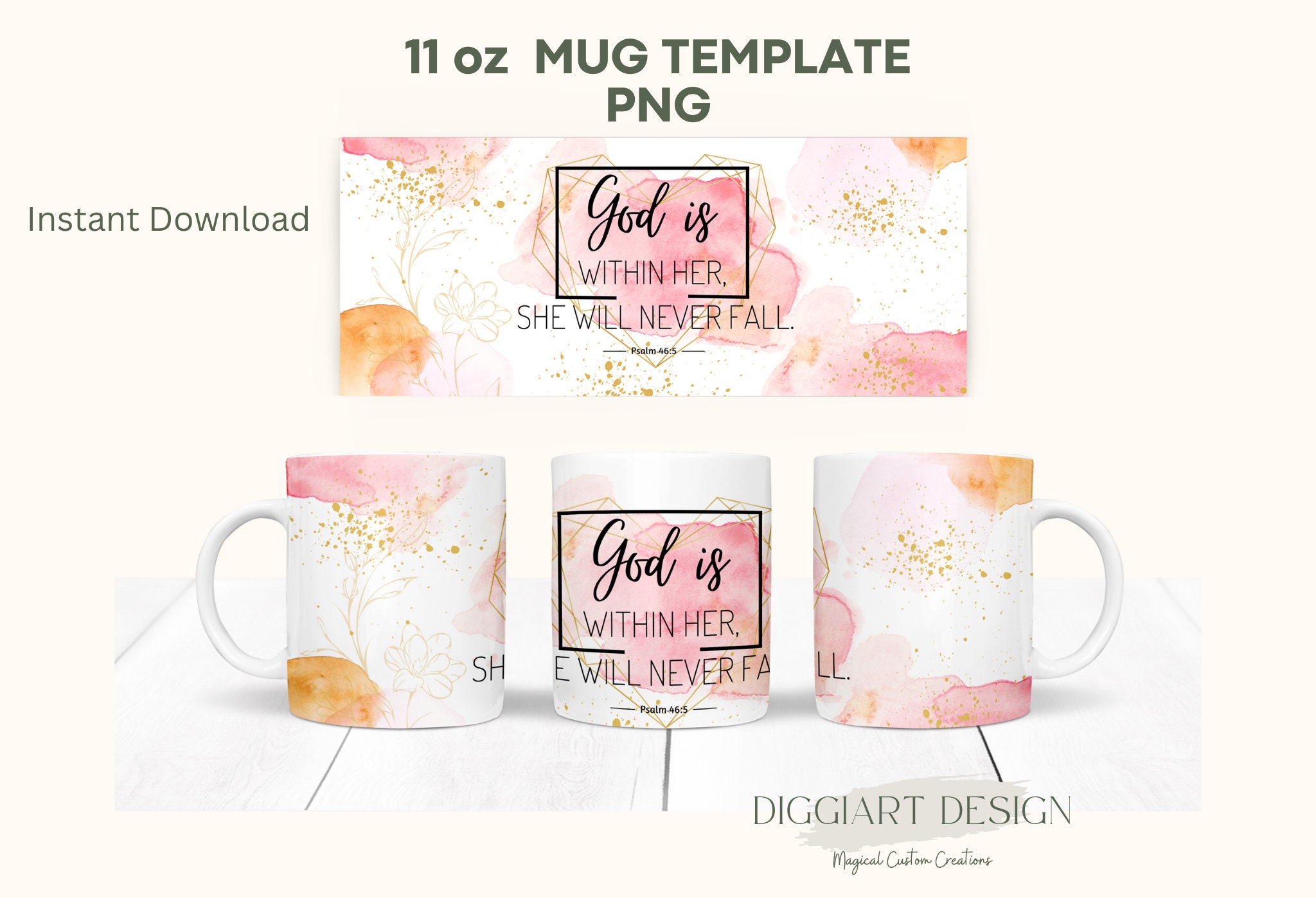 Bibel VERSE 11 Unzen Becher Sublimation Design PNG Datei • Bibel AFFIRMATIONS • Religiöser Jesus 11 Unzen Becher Wrap • Aquarell • 11 Unzen Kaffeebecher Wrap