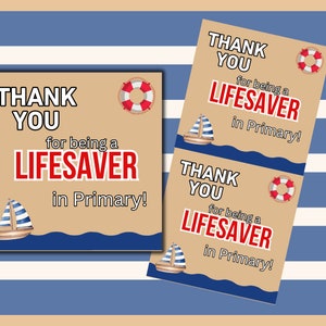 Thank you tag|  Lifesaver Tag| Lifesaver Printable| Lifesaver Primary| LDS Primary Tag