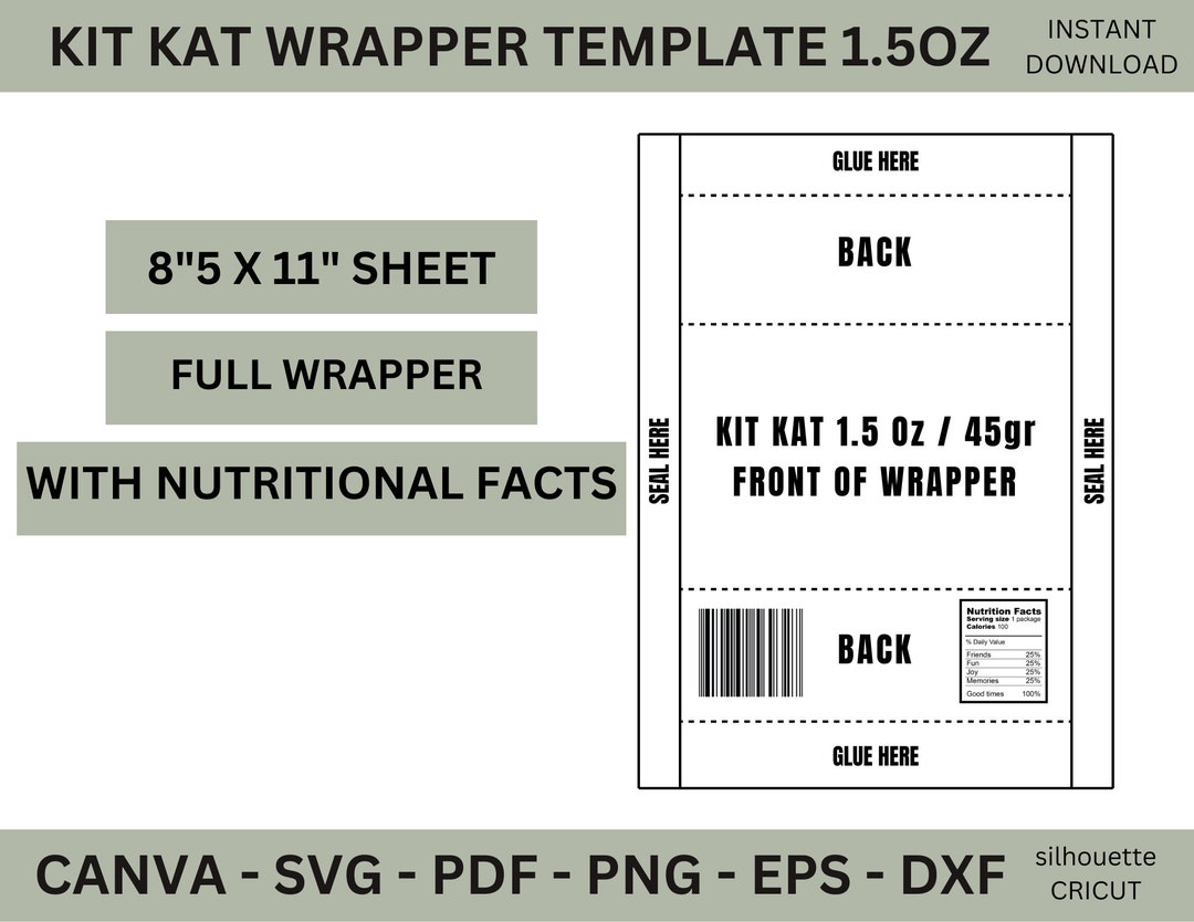 Kit Kat Wrapper Template 1.5oz/45g, Candy Wrapper, Kit Kat Candy Bar Wrappers, Blank Kit Kat